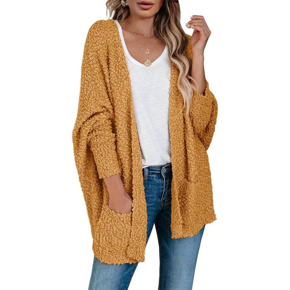Soft & Breathable Women's Popcorn Cardigan With Pockets - Stylish Warm Sweater